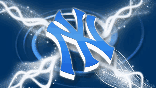 a blue and white logo for the new york yankees on a blue background