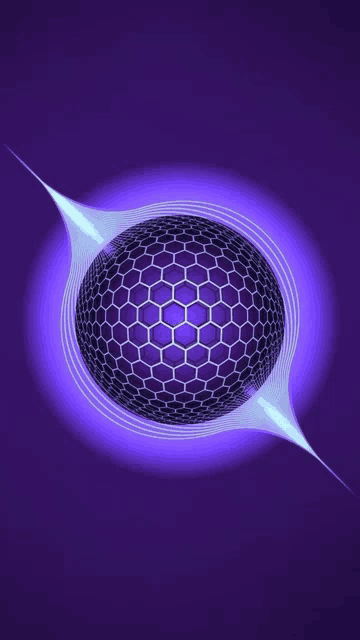 a purple background with a sphere made of hexagons and a light coming out of it .