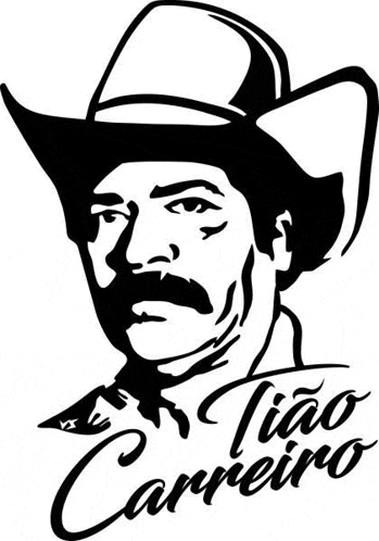 a black and white drawing of a man wearing a cowboy hat and tie .