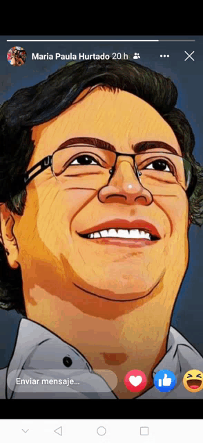 a cartoon drawing of a man with glasses and the name maria paula hurtado