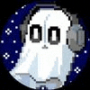 a pixel art of a ghost wearing headphones