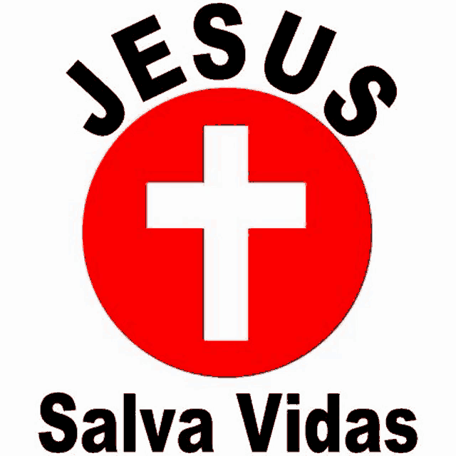 a white cross in a red circle with the words `` jesus salva vidas '' below it .