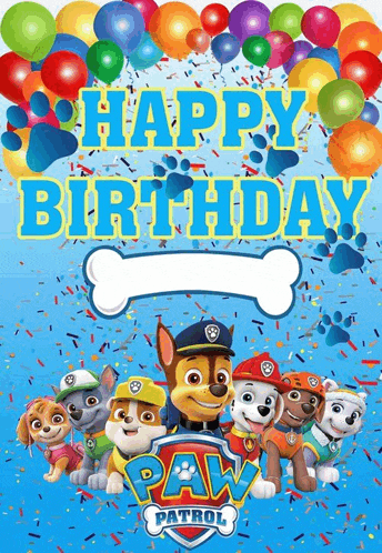 a happy birthday card with paw patrol characters on it