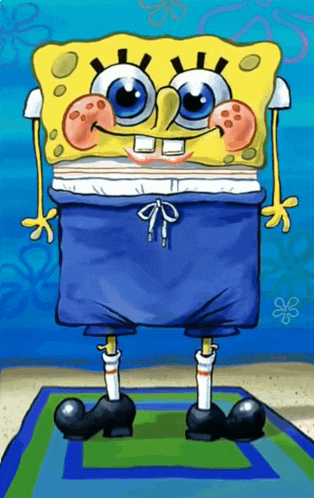 a cartoon of spongebob wearing shorts and socks