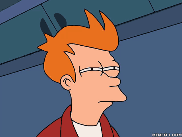 fry from futurama is shown with his eyes closed and a memeful.com logo in the corner