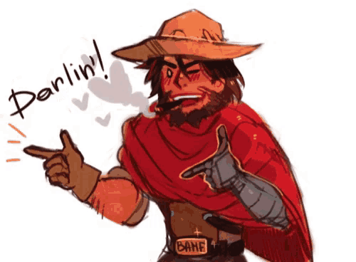 a drawing of a man with a cowboy hat pointing at something with the word darlin written above him