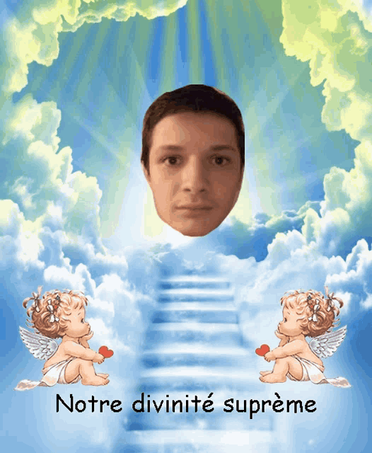 a picture of a man in heaven with the words notre divinite supreme below