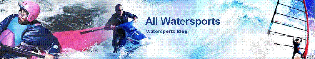 a banner for all watersports watersports blog shows a man in a kayak