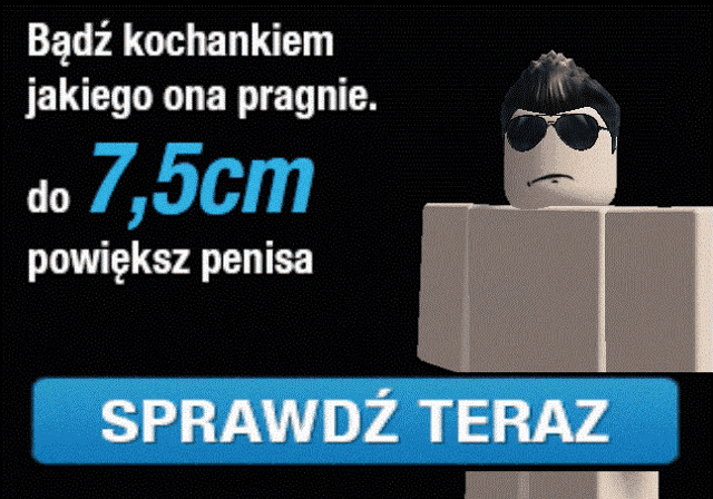 a cartoon character wearing sunglasses is standing next to a blue button that says sprawdź teraz