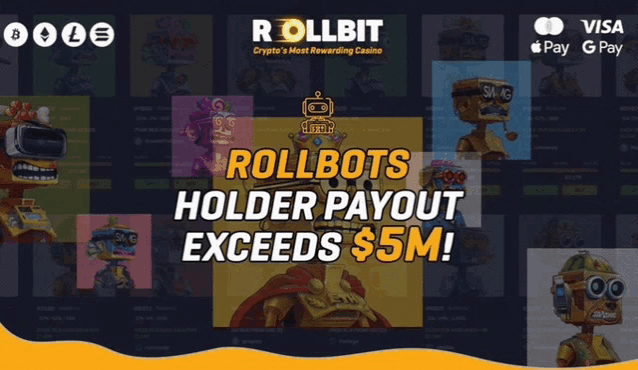 an advertisement for rollbit shows a skeleton with a crown on his head