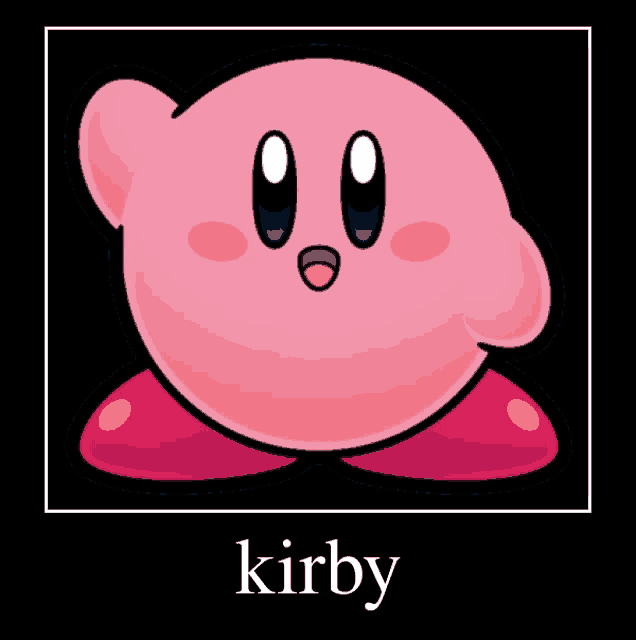 a picture of a pink cartoon character with the word kirby below it