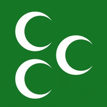 a green background with three white crescent moons on it