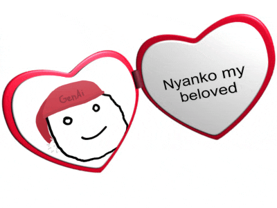 a heart shaped mirror with the words nyanko my beloved