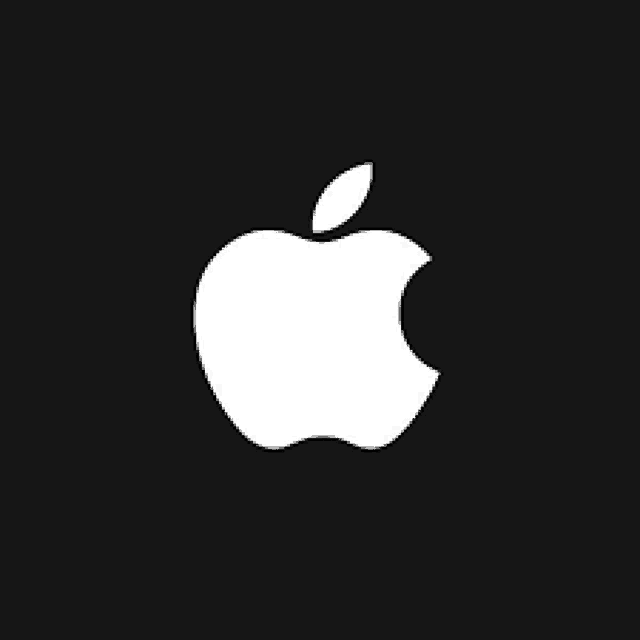 a white apple logo is on a black background .