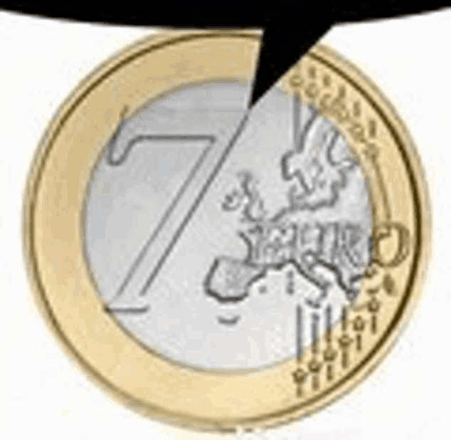 a close up of a euro coin with a speech bubble coming out of it .