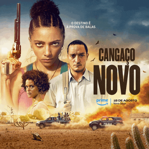 a movie poster for cangaco novo shows a woman holding a gun