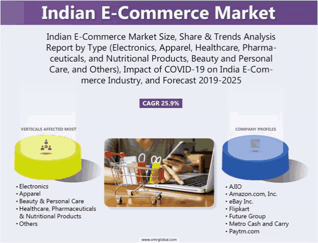 indian e-commerce market size share & trends analysis report by type electronics apparel healthcare pharmaceuticals and nutritional products