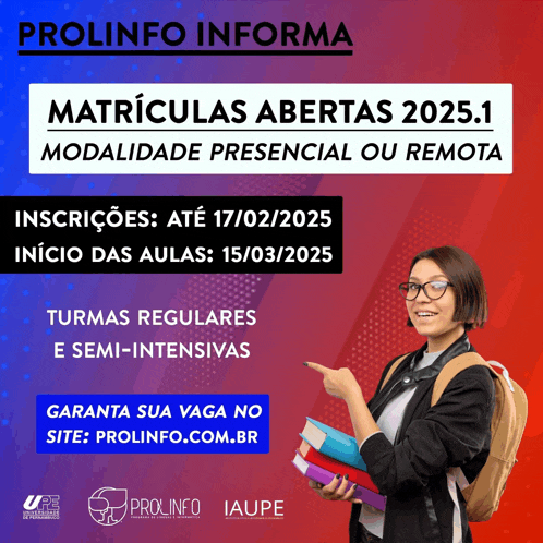 a poster for prolinfo informa shows a girl holding books