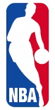 a silhouette of a basketball player holding a basketball in the nba logo .