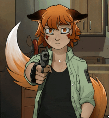 a cartoon of a fox holding a gun in his hand