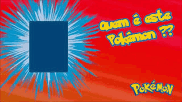 a red and blue pokemon poster with a blue square in the center