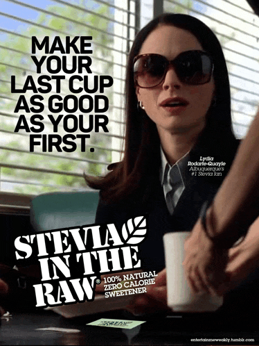 an ad for stevia in the raw shows a woman in sunglasses