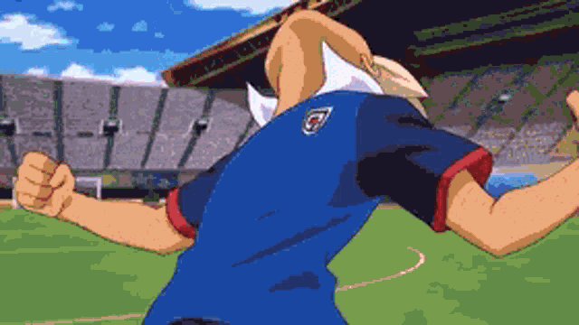 a pixel art of a soccer player wearing a blue jersey