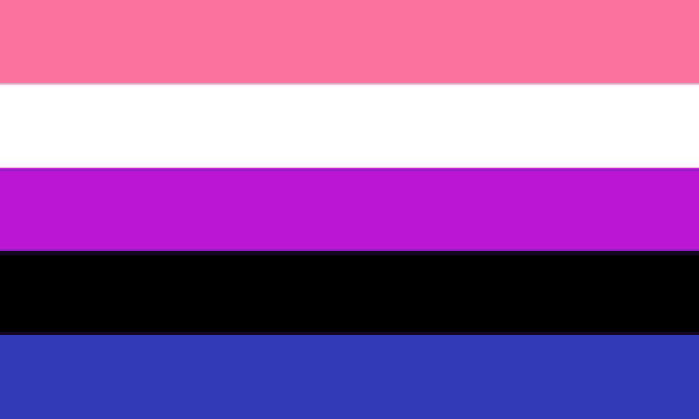 a pink , purple , and black flag with a white stripe on the bottom .