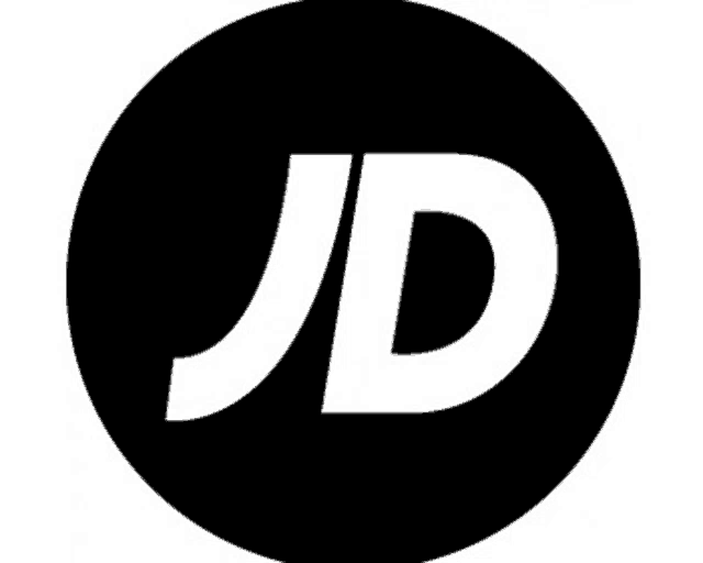 a black and white logo for jd in a circle .