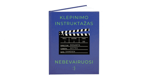 a book with a clapper board on the cover titled klepinimo instruktas