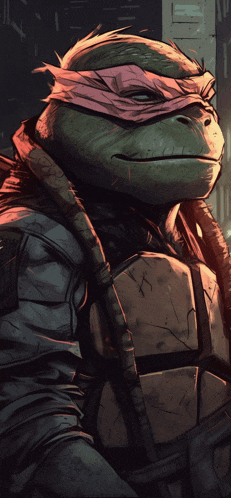 a painting of a teenage mutant ninja turtle with a pink mask on his face