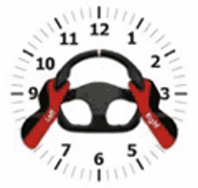 a clock with a steering wheel and red gloves on it