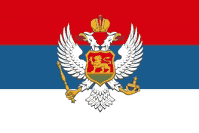 a red white and blue flag with an eagle and a lion on it