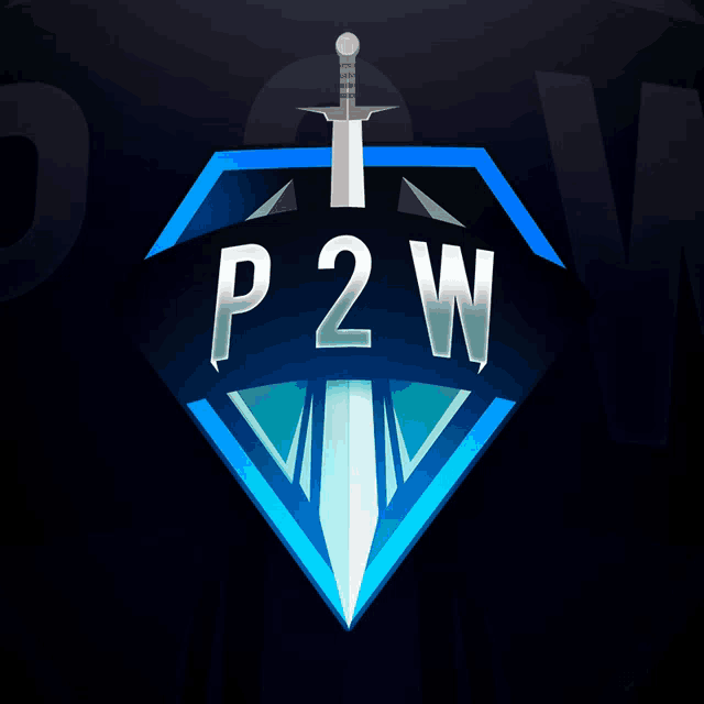 a logo for p2w with a sword and shield