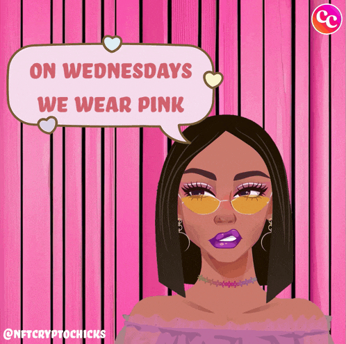 a cartoon of a woman with a speech bubble saying on wednesdays we wear pink