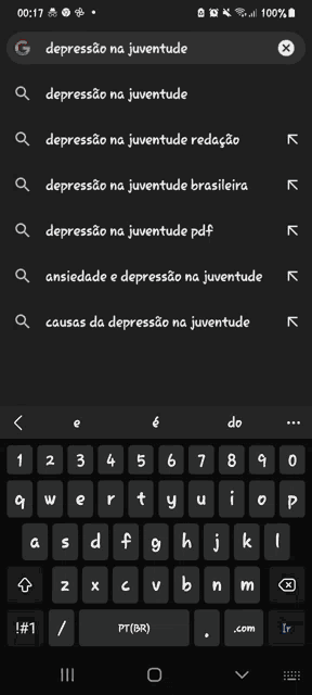 a screenshot of a cell phone search for depression na juventude