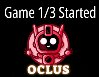 a poster that says game 1/3 started oculus with a red robot