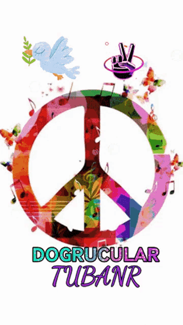 a colorful peace sign with the words dogrucular tubanr written below it