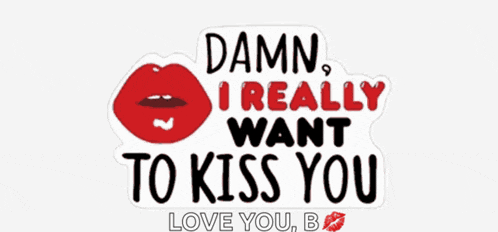 a sticker that says " damn i really want to kiss you love you b "