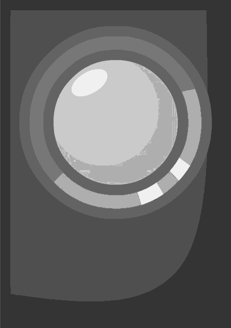 a black and white drawing of a camera lens with a white circle in the middle