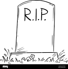 a black and white drawing of a gravestone with the words r.i.p. on it .