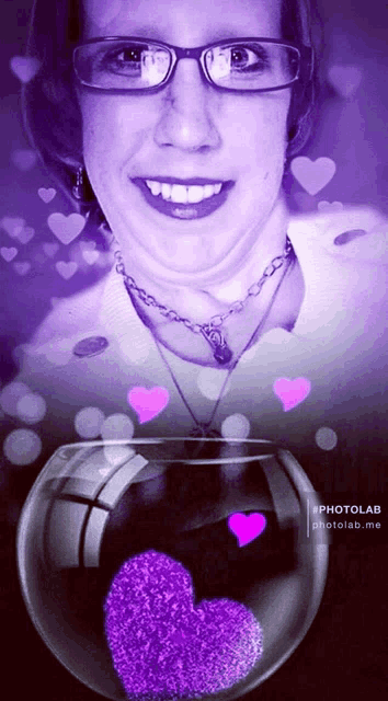 a photo of a woman with a purple heart in a bowl