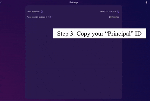 a screenshot of a computer screen that says step 3 copy your principal " id "