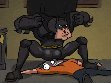 a cartoon of a man laying on the ground being kicked by batman