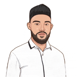 a cartoon drawing of a man with a beard wearing a white shirt and black hat