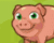 a cartoon pig with green eyes is smiling and standing on a grassy field .