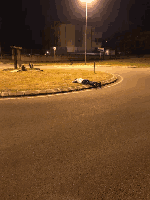 a person is laying on the side of the road in front of a sign that says ' agenzia '