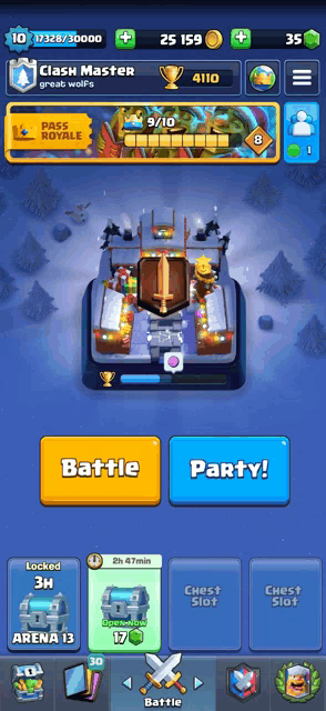 a screenshot of clash royale with a battle button