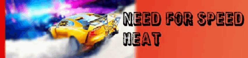 a banner with a yellow car and the words need for speed heat on it