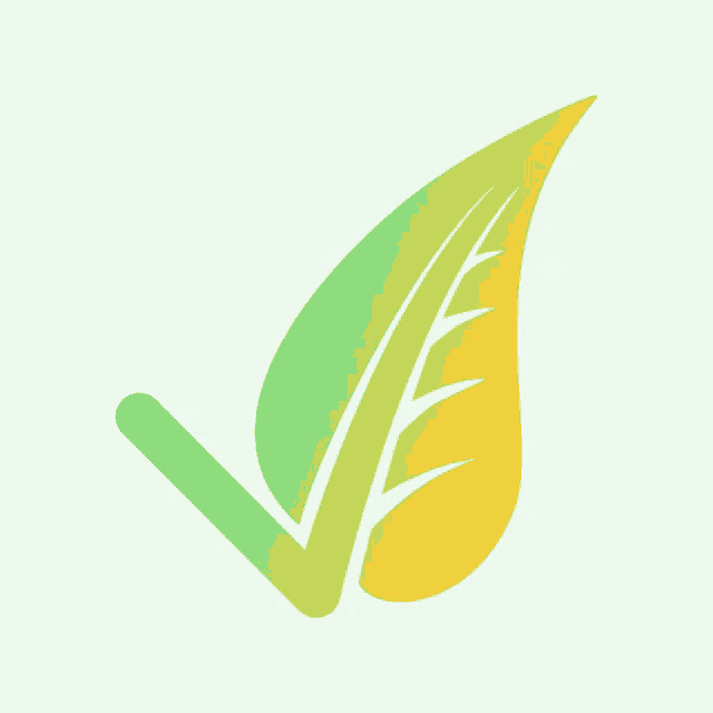 a green and yellow leaf with a check mark